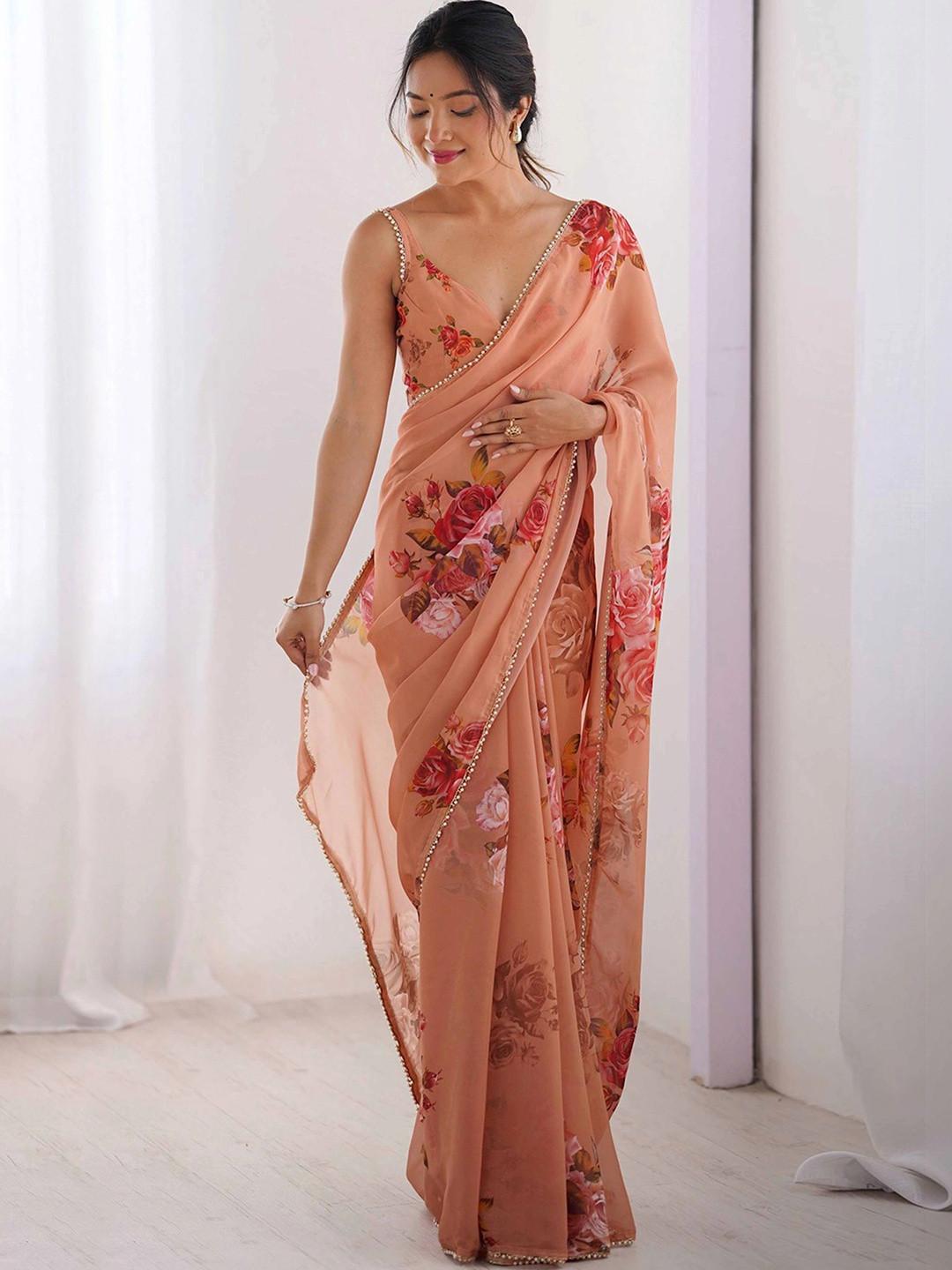 Sangria Floral Satin Heavy Work Bagh Saree