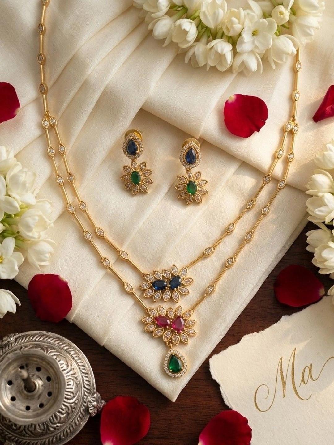 Talish Gold-Plated American Diamond Necklace and Earrings