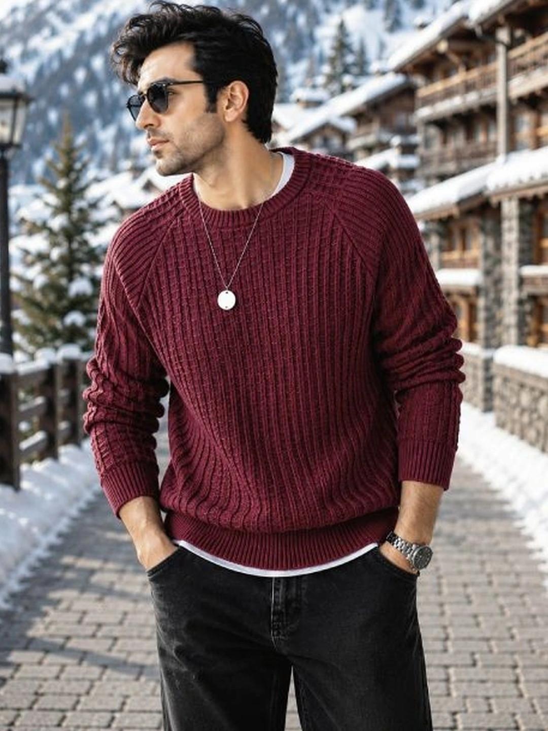 fashlook Men Ribbed Woollen Pullover