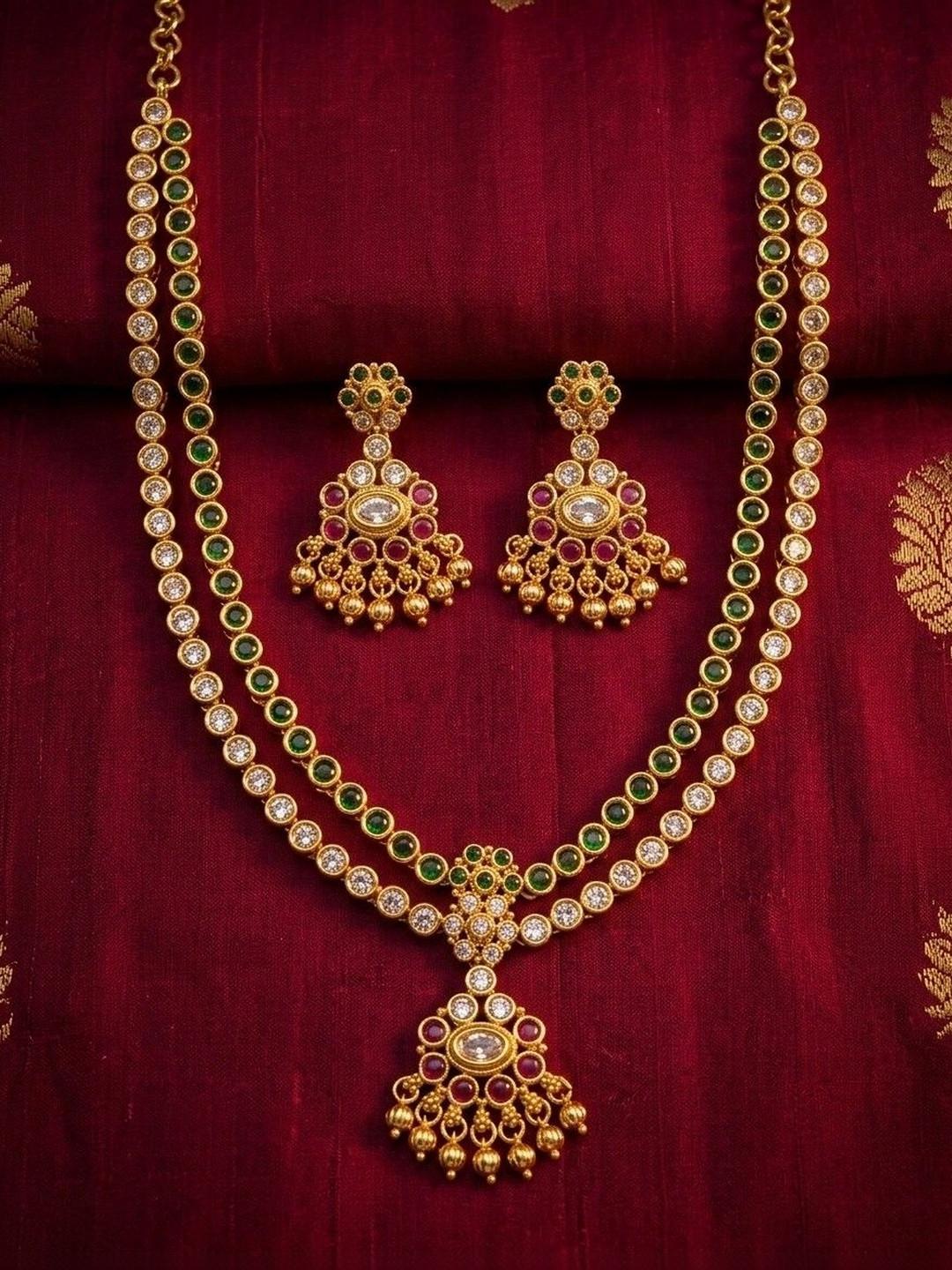 Talish Gold-Plated Antique American Diamond Necklace and Earrings