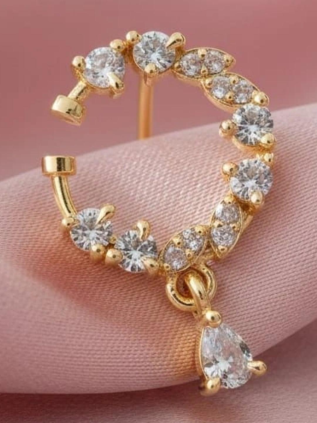 SHREEVARAM Gold-Plated Cubic Zirconia Ring Nosepin