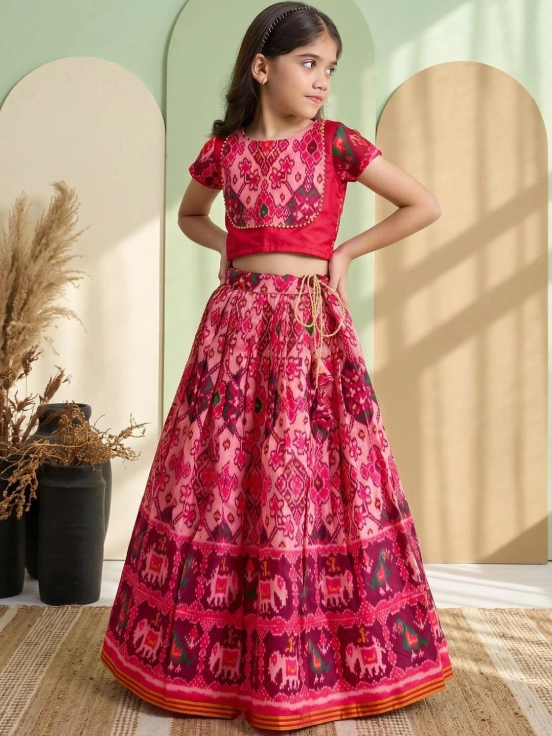 Sangria Girls Printed Ikat Ready to Wear Lehenga &