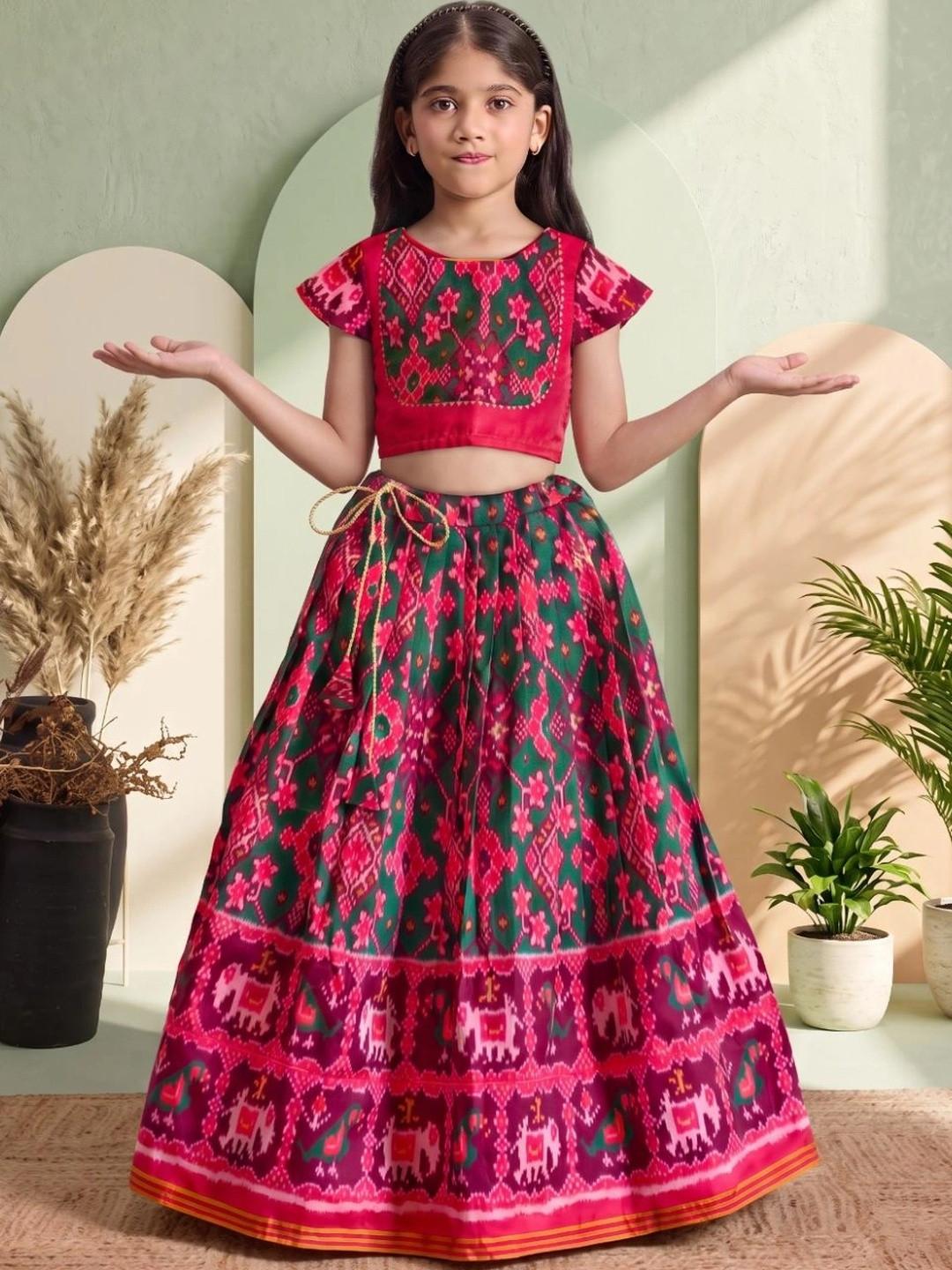 Sangria Girls Printed Ikat Ready to Wear Lehenga &