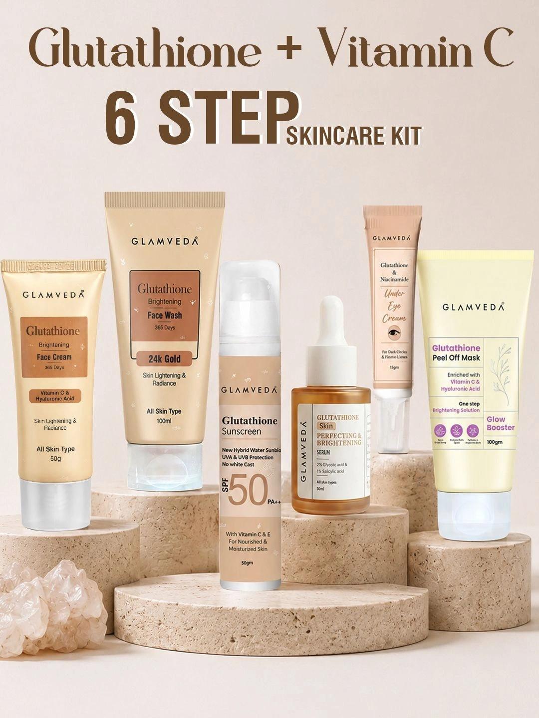 GLAMVEDA Glutathione Brightening 6 Step Skincare Combo Kit For Dark Spots Removal