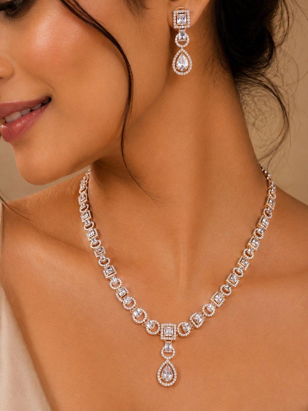 SUGARFRILL AD CZ Rose Gold Plated Pendant Necklace Set