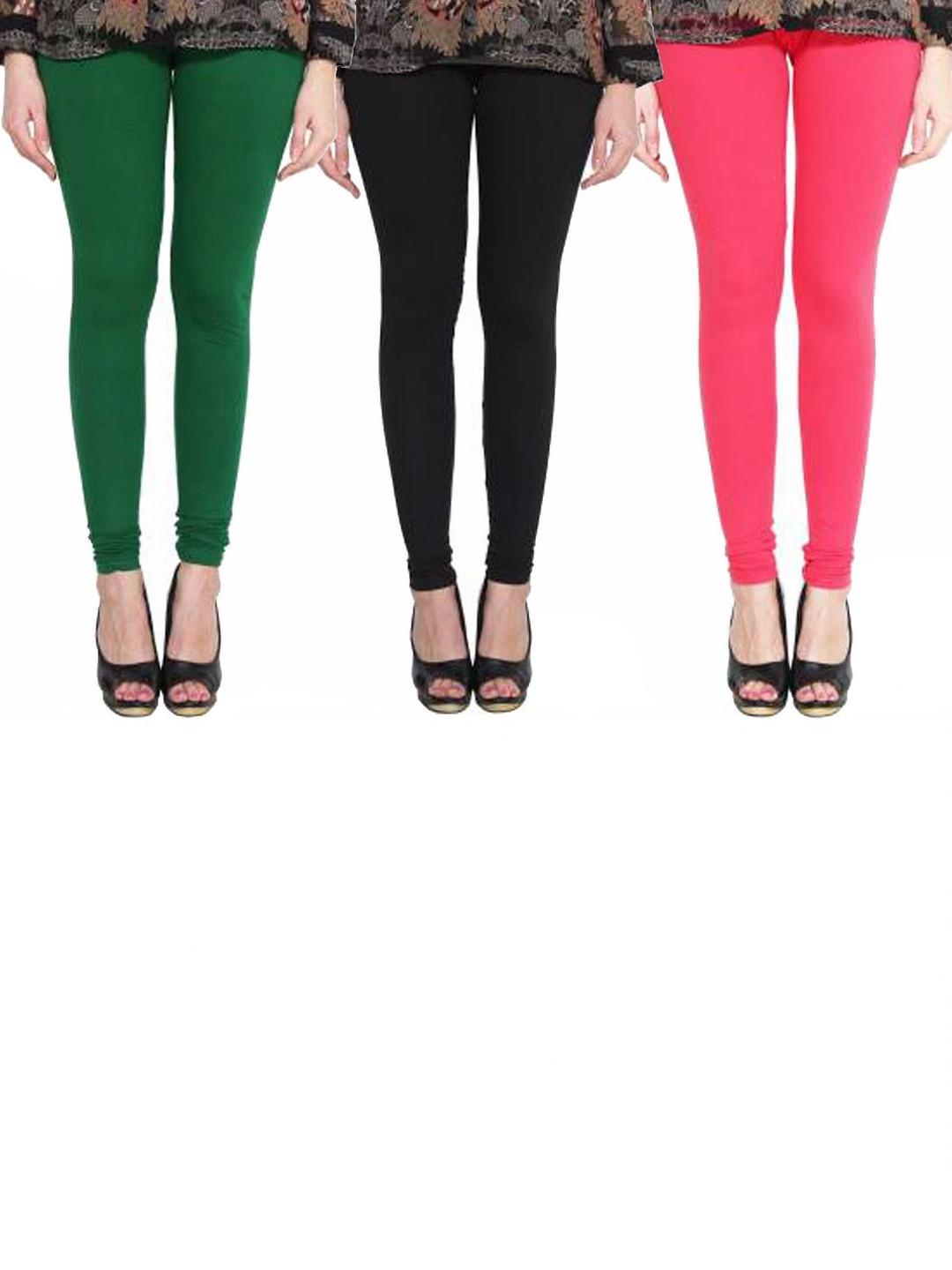 Hookspin Women Pack of 3 Multicolour Solid Cotton Leggings