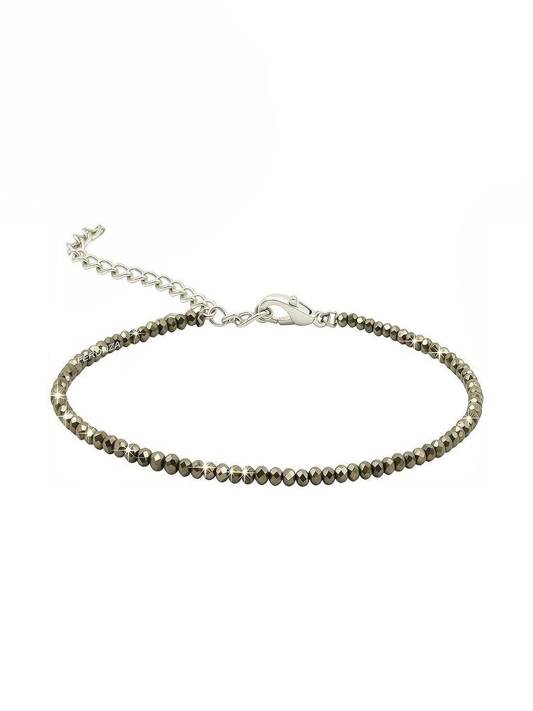 TRUEBUY Natural Pyrite Beaded Minimalist Adjustable Anklet