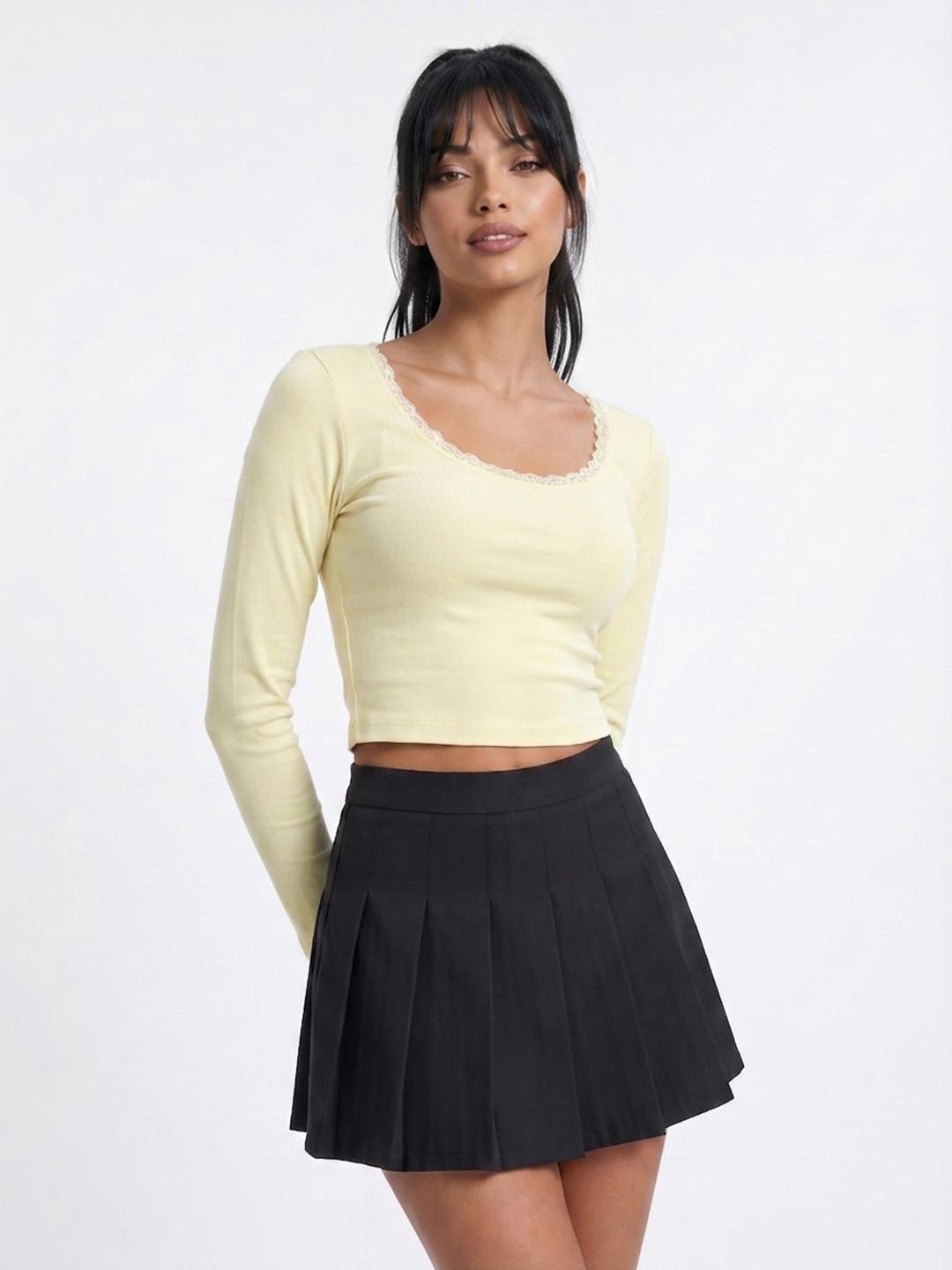 glitchez Lace Detail Bodycon Crop Top