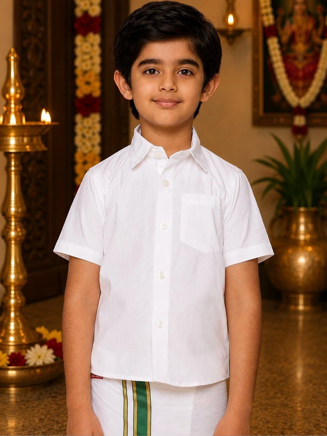 Sethukrishna Boys White Cotton Casual Shirt