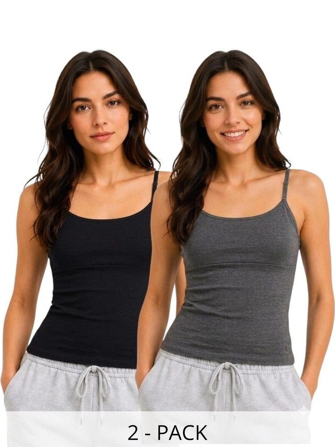 Sutjena Pack Of 2 Ribbed Cotton Lightly Padded Camisoles
