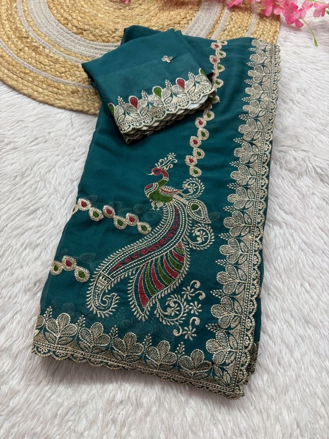 Shreevally Paisley Embroidered Poly Georgette Designer Saree