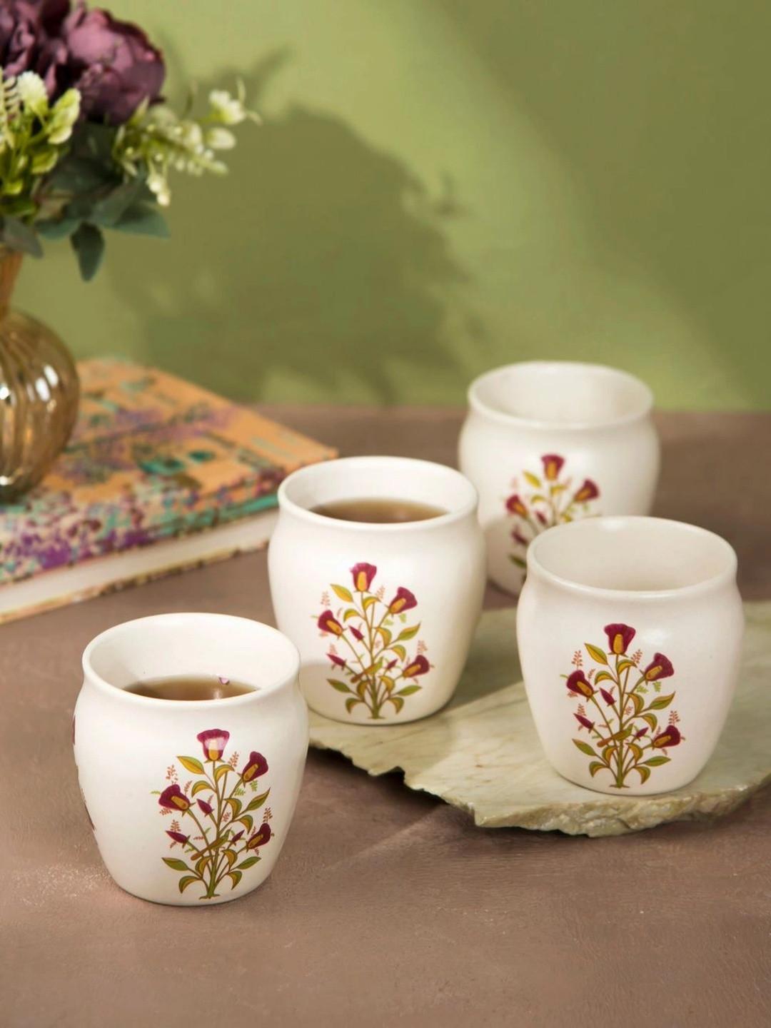 Fabindia Multicoloured Floral Printed Ceramic Matte Cups Set of Cups and Mugs