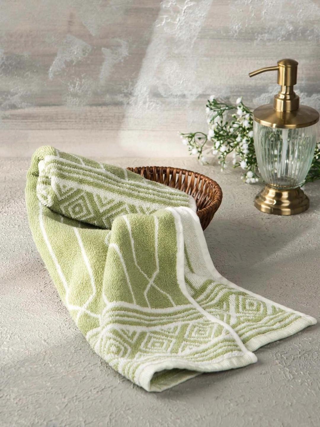 Fabindia Green 1 Printed Cotton 600 GSM Bath Towel