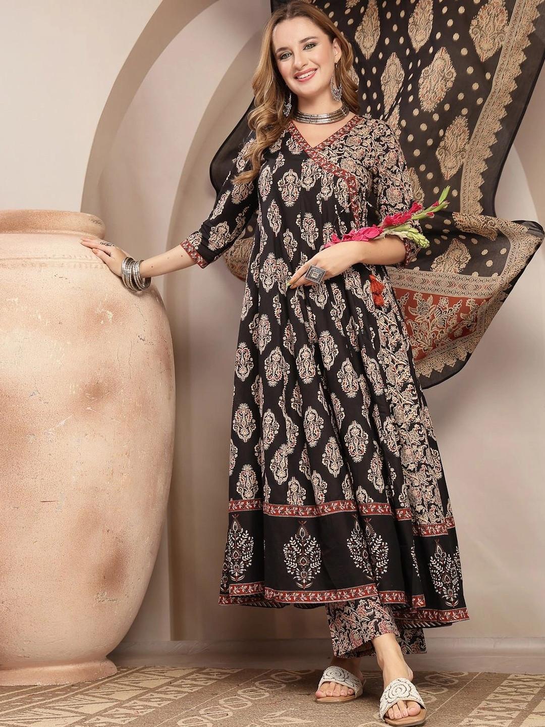 Sangria Women Ethnic Motifs Printed Empire Kurta with Trousers & With Dupatta
