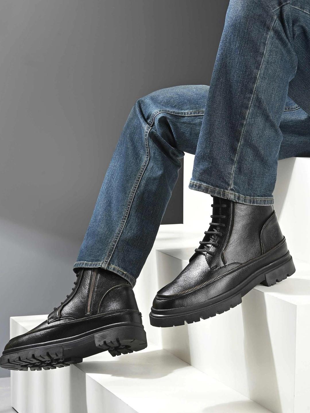 AfroJack Men Round Toe Lace-Ups Regular Boots