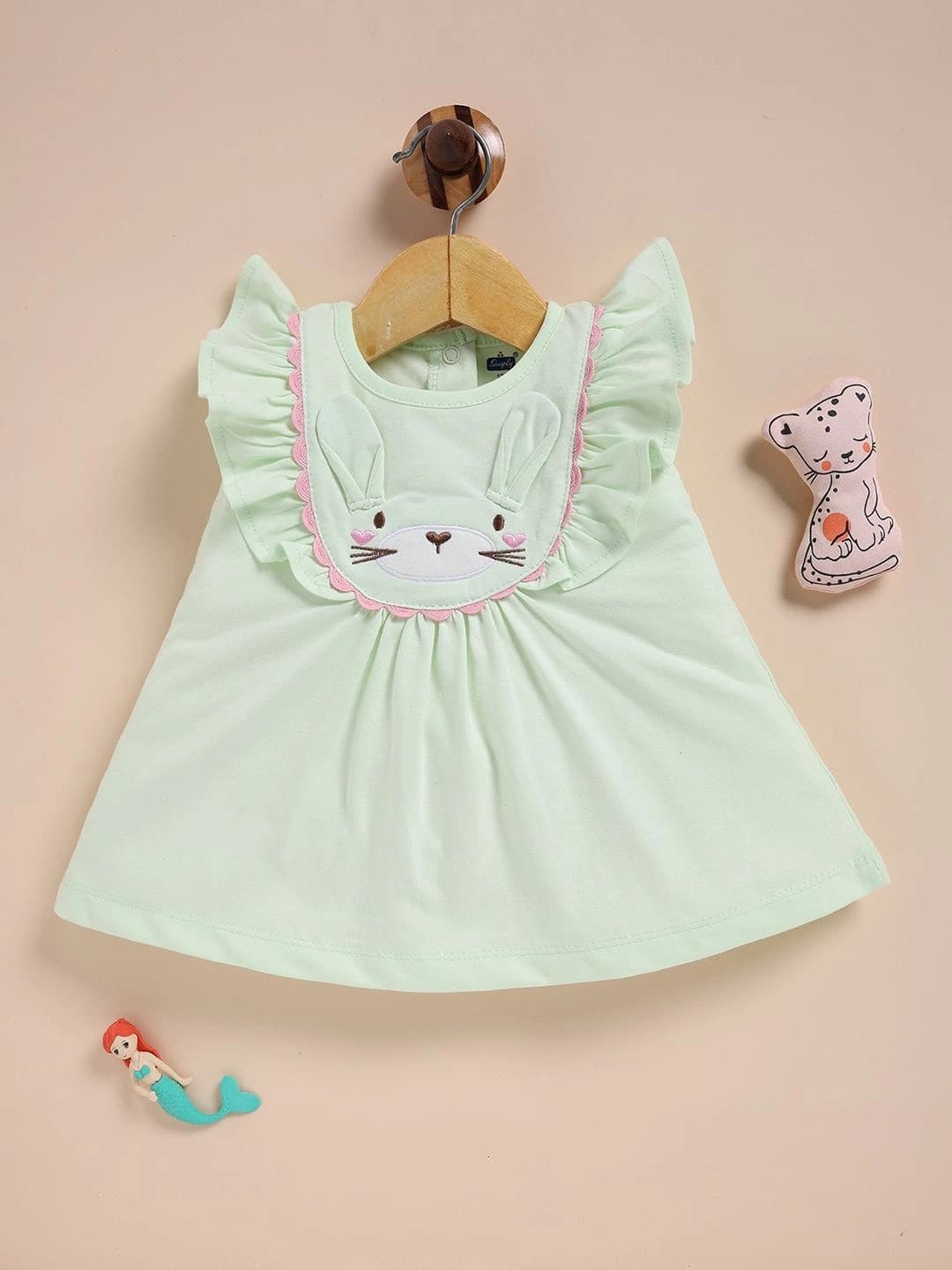 Simply Girls Animal Embroidered Flutter Sleeve Ruffled A-Line Dress