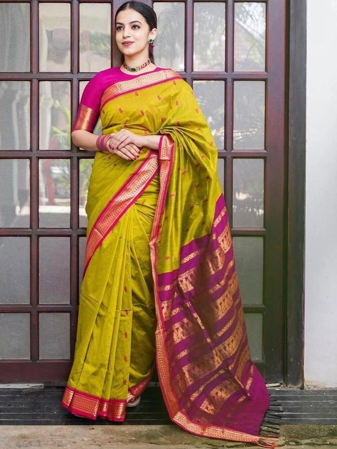KALINI Woven Design Zari Silk Blend Kanjeevaram Saree