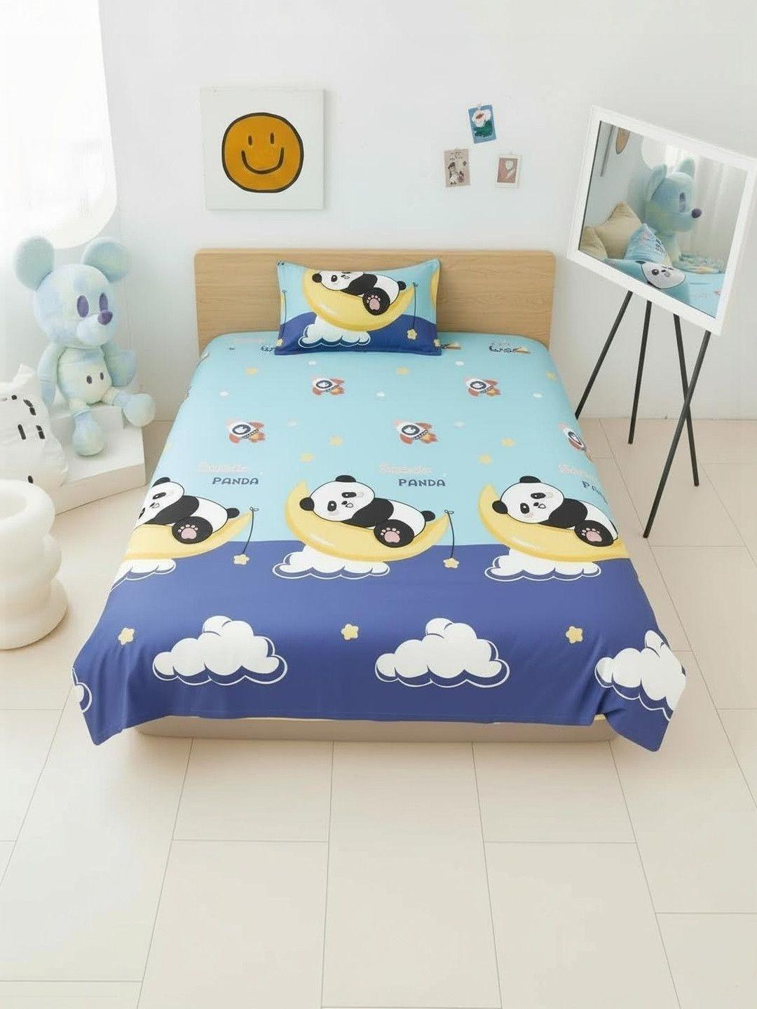 Filymore Blue Cartoon Characters Single Bedsheet with 2 Pillow Covers