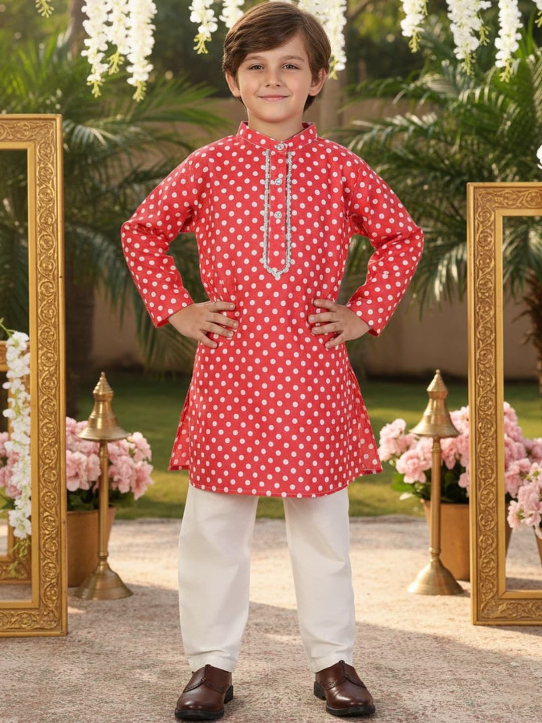 Cutiekins Boys Polka Dot Printed Kurta with Pyjama