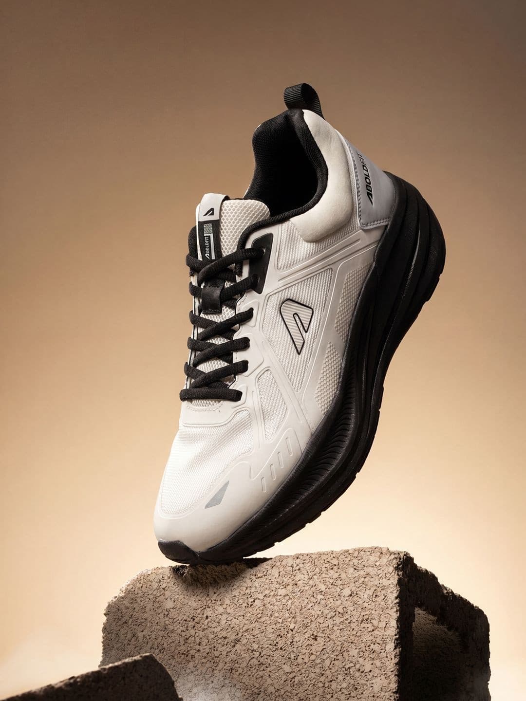 BOLDFIT Men Off-White Black PaceX Running Shoes