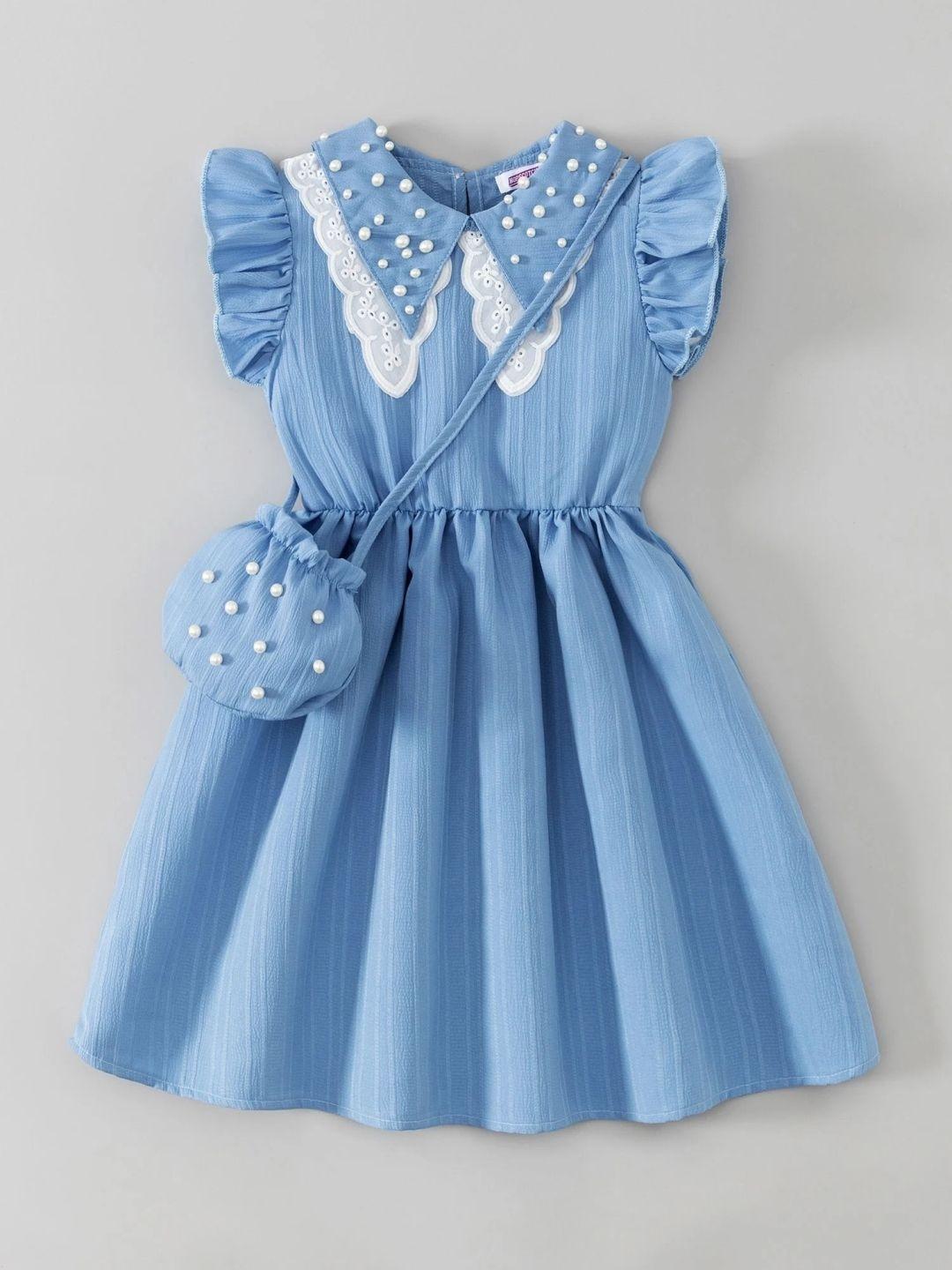 Hopscotch Peter Pan Collar Flutter Sleeve Ruffled A-Line Dress