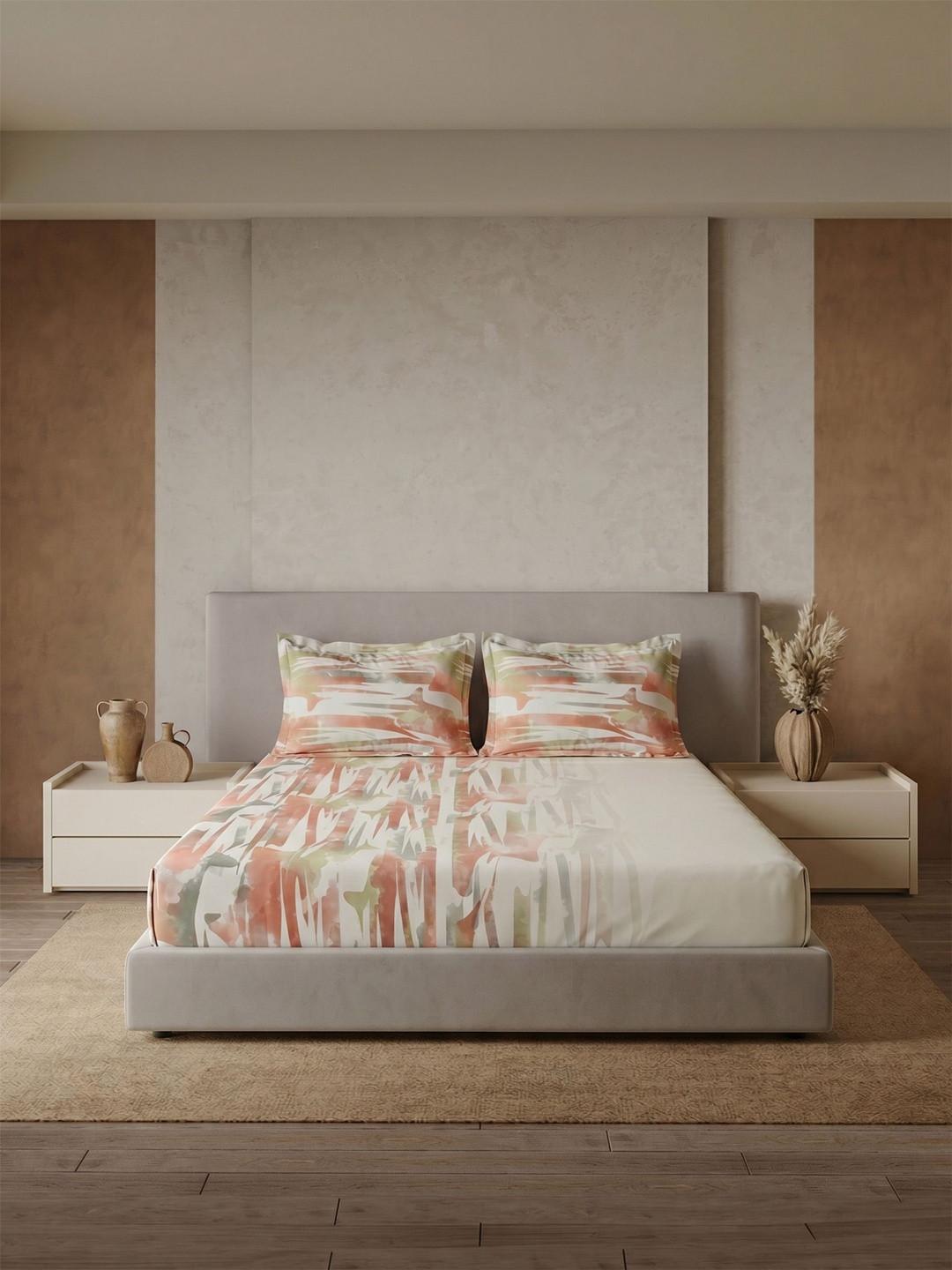 DDecor Orange 144 TC Queen Bedsheet with 2 Pillow Covers