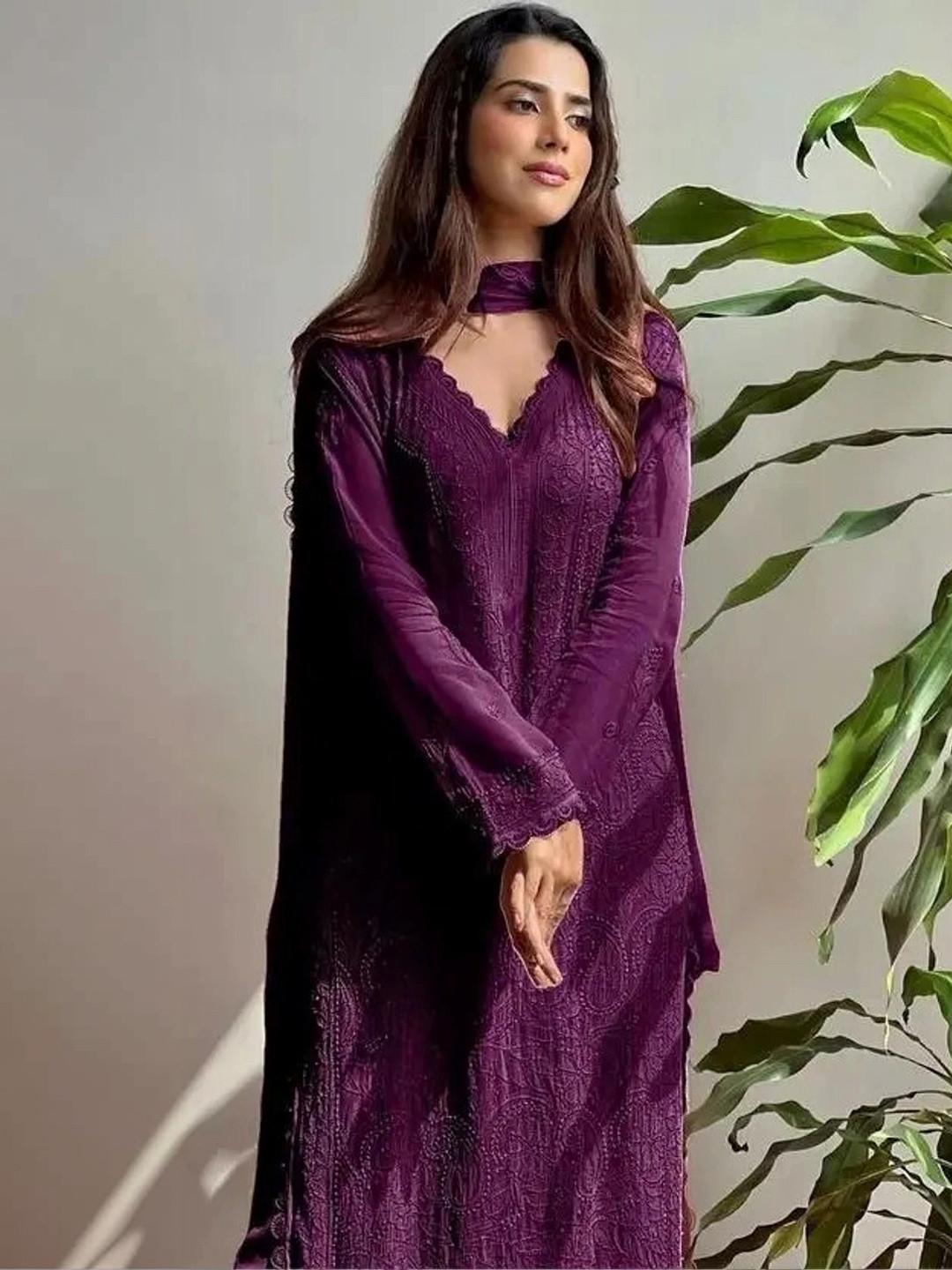 Maeswag Women Ethnic Motifs Embroidered Regular Thread Work Kurta with Palazzos & With Dupatta