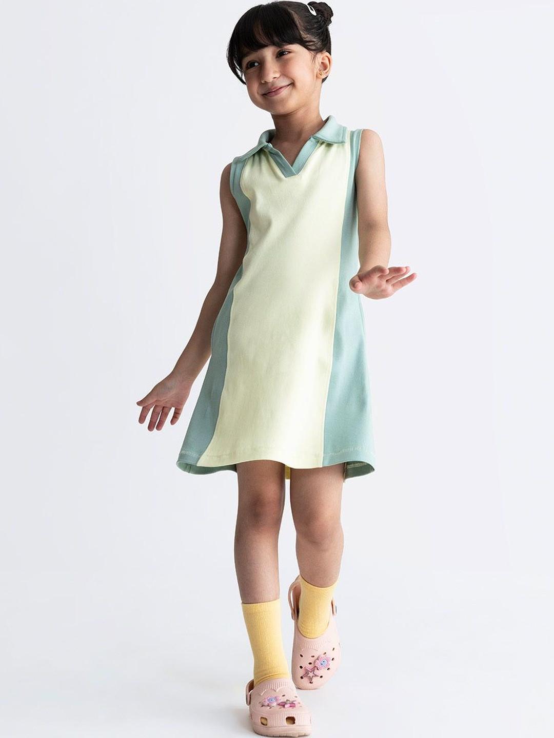 Dotokids Girls Colourblocked Cotton Polo Dress With Pockets