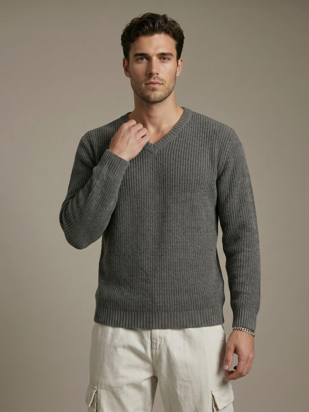 glitchez V-Neck Ribbed Pullover Sweaters