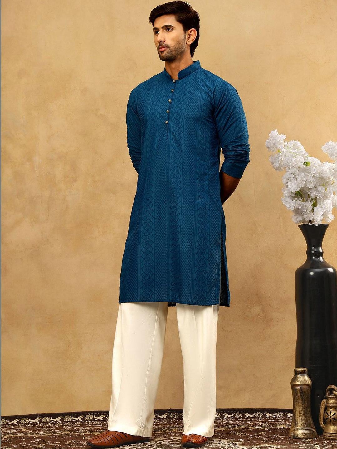 Jompers Embroidered Regular Chikankari Cotton Kurta With Korean Pants