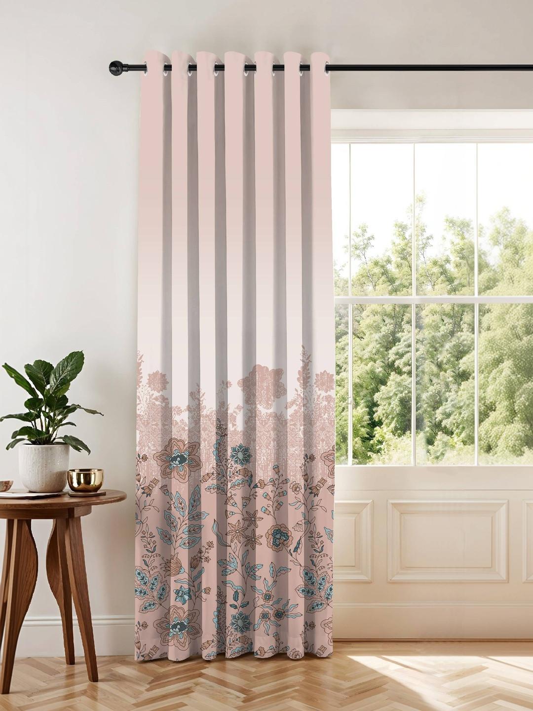 CASABLEU Pink Set of 2 Floral Printed Room Darkening Long Door Curtains