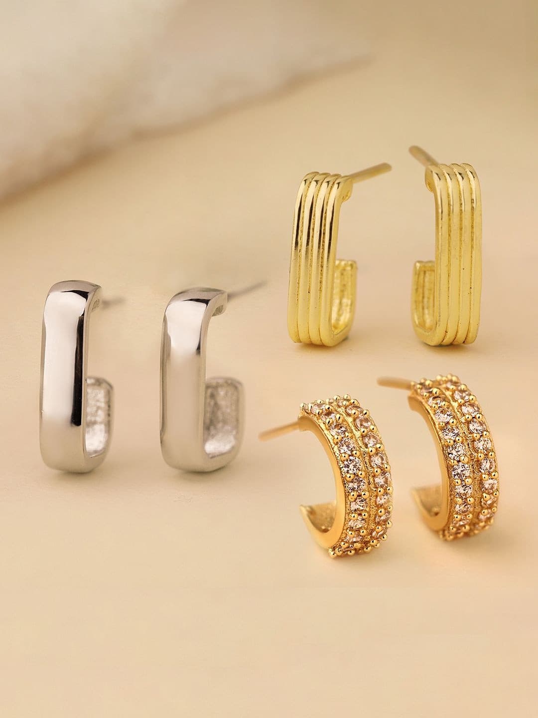 Voylla Geometric Half Hoop Earrings