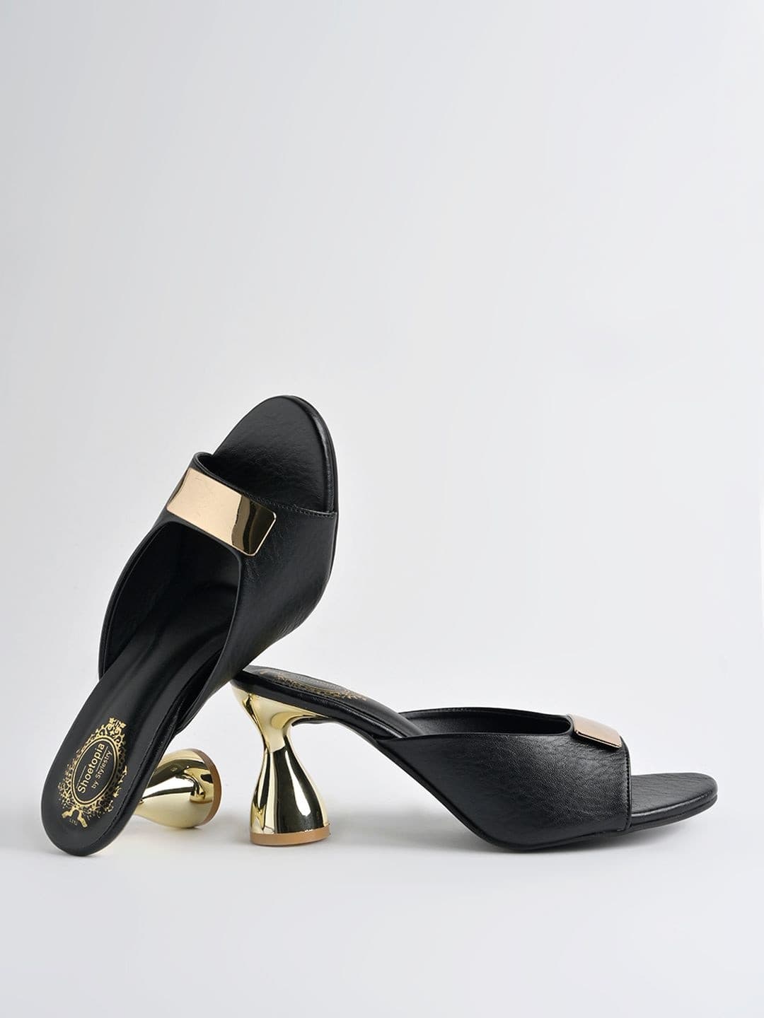 Shoetopia Textured Slim Heeled Mules with Buckles