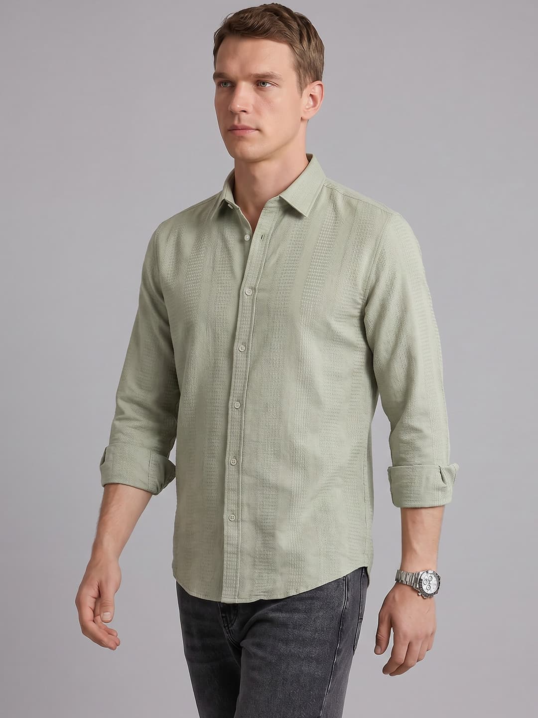 Blackberrys Men Cutaway Collar Full Sleeves Slim Fit Shirt