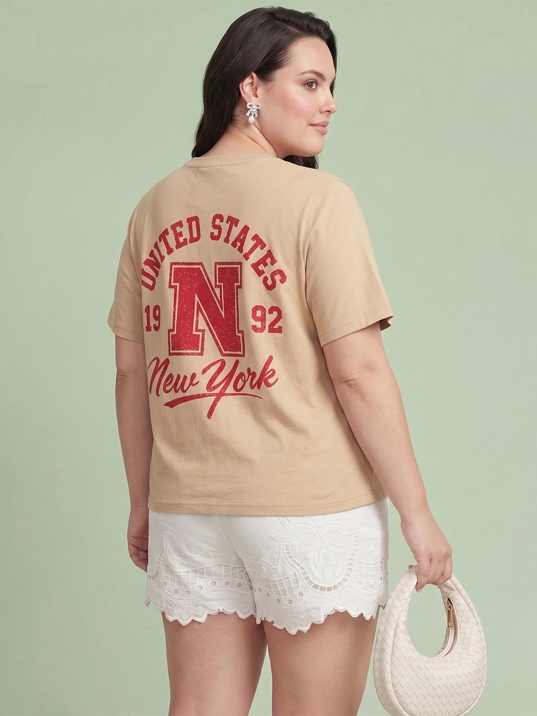 DressBerry Curve Plus Size Typography Printed Drop-Shoulder Sleeves Relaxed Fit T-shirt