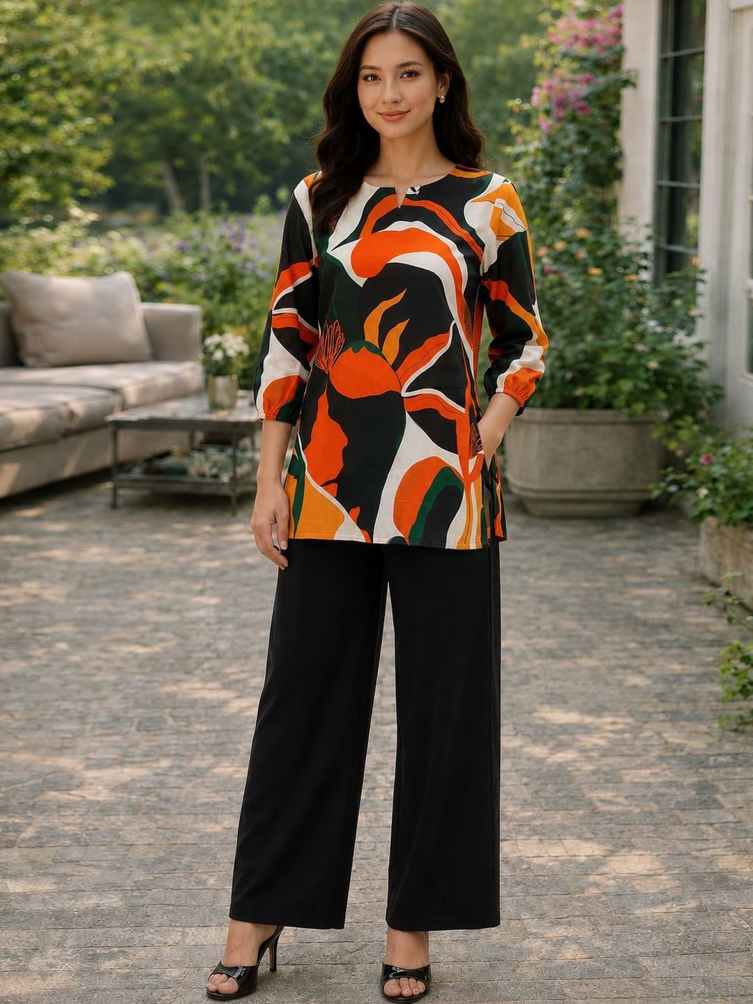 KALINI Printed Tunic with Trousers