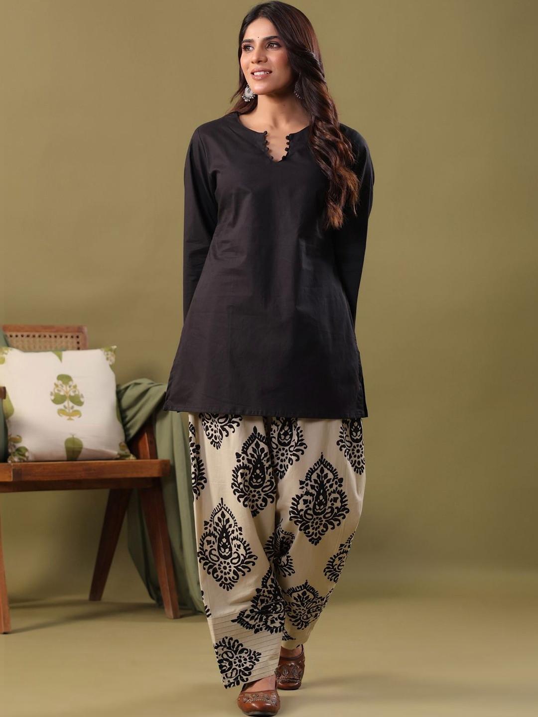 Rimeline Women Ethnic Motifs Regular Pure Cotton Kurti with Farshi Salwar