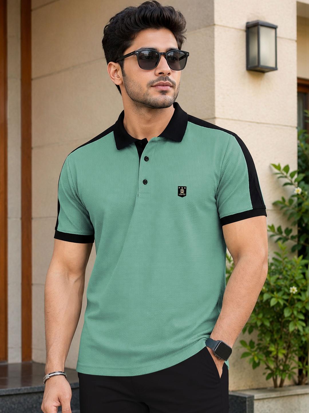 VeBNoR Self Design Colourblocked Polo Collar T-Shirt
