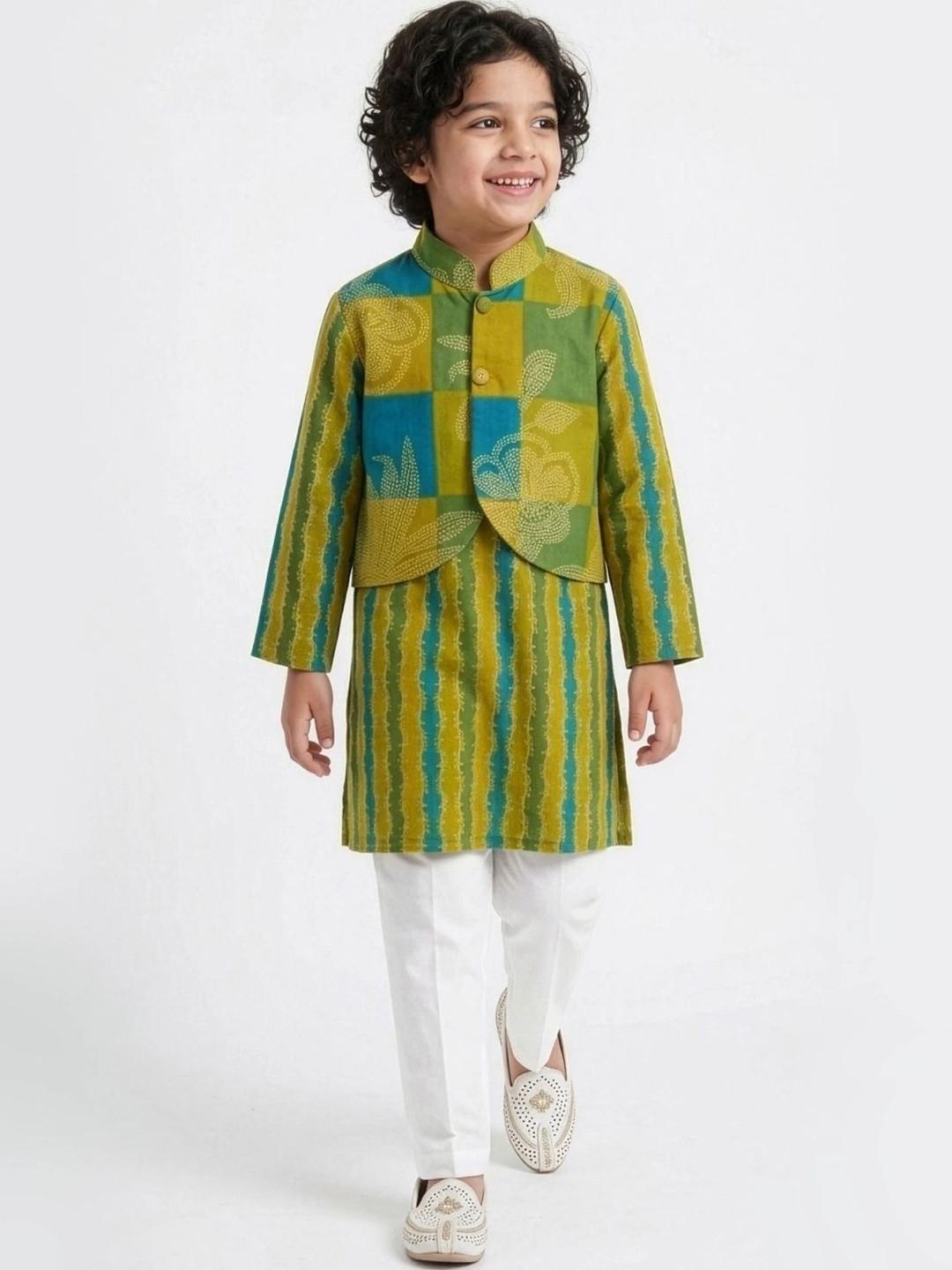 Hopscotch Boys Printed Regular Pure Cotton Kurta with Pyjamas