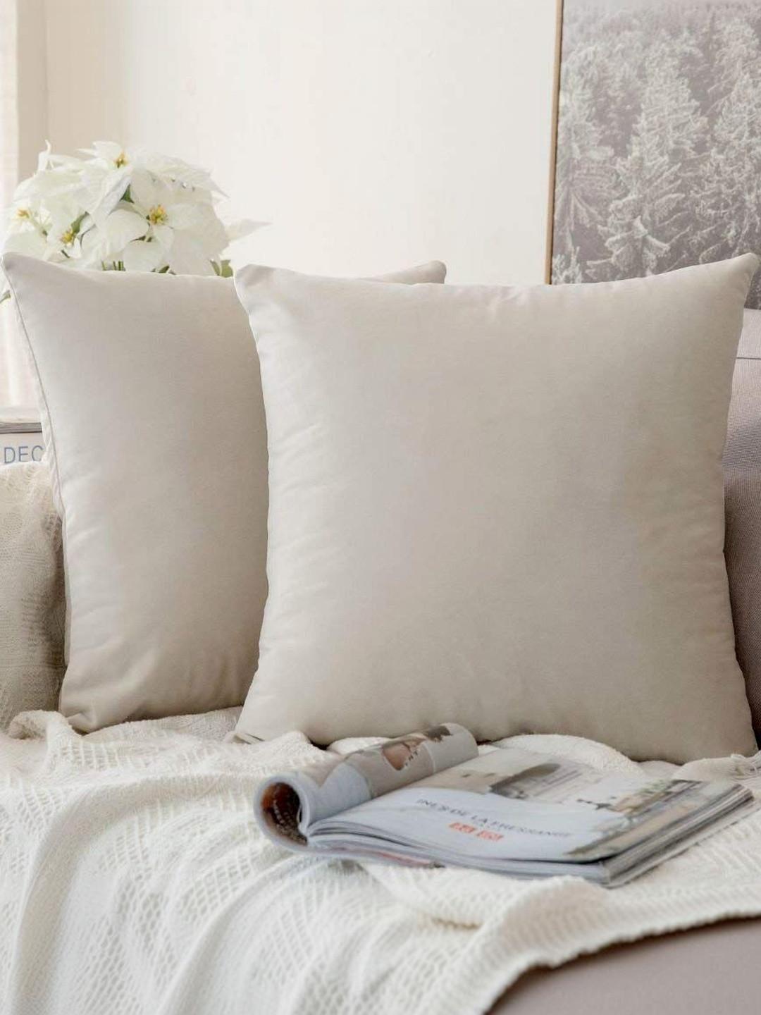 Khooti Cream-Coloured Set of 2 Velvet Square Cushion Covers