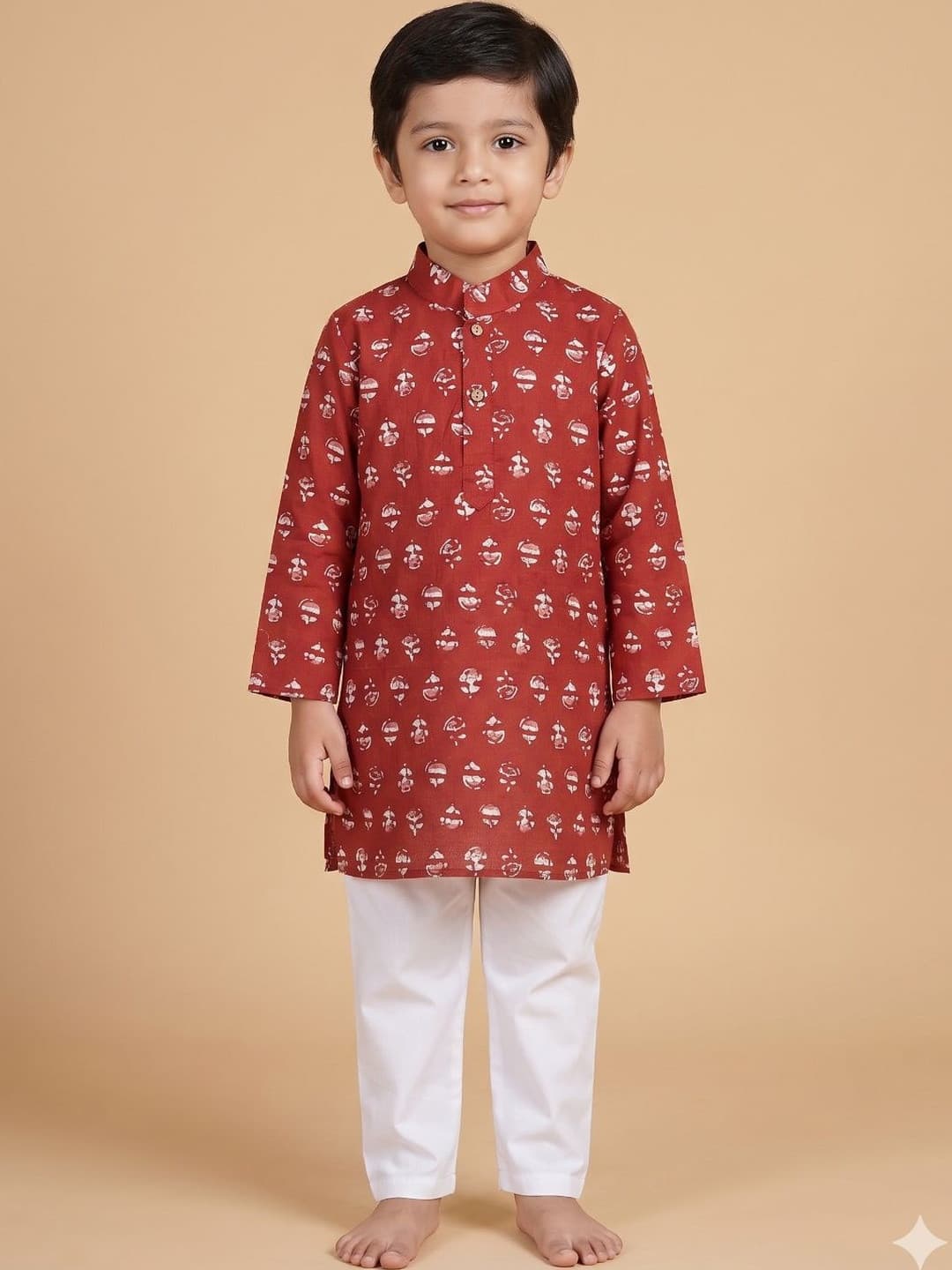 Sangria Boys Ethnic Motifs Printed Regular Pure Cotton Kurta with Trousers
