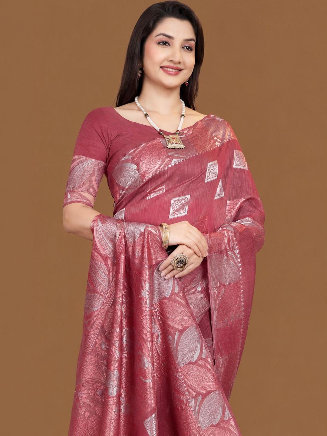 Prisan Women Gajari Woven Cotton Saree with Unstitched Blouse