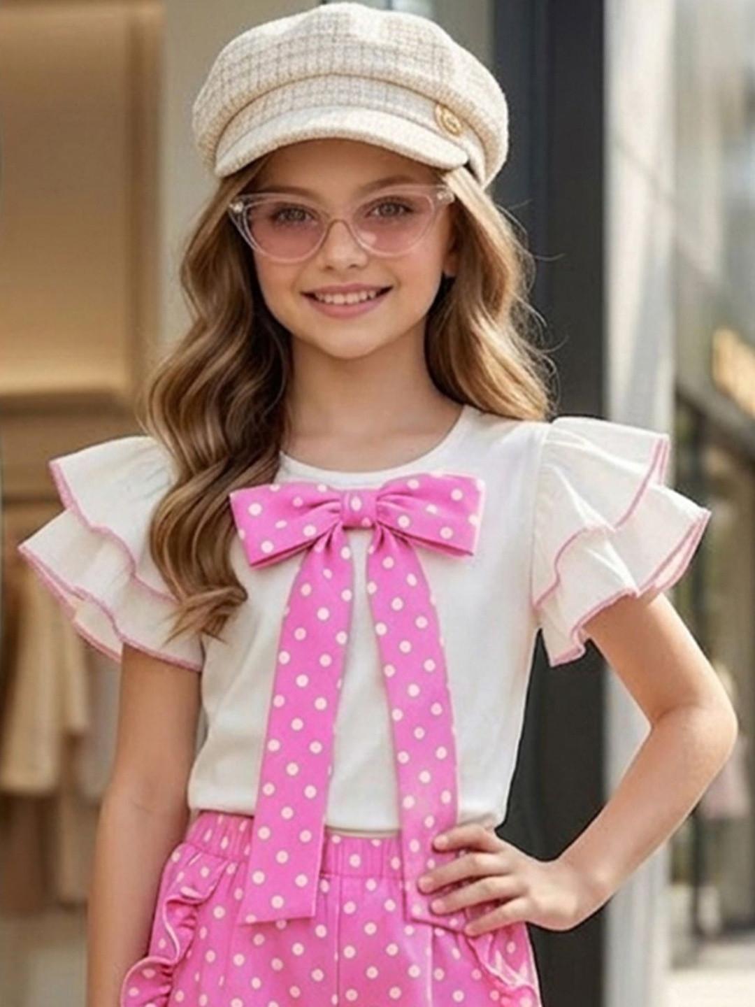 Cutiekins Polka Dot Print Flutter Sleeve Cotton Top