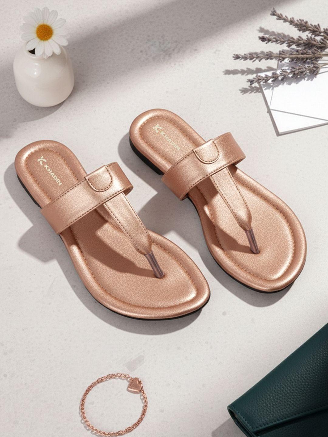 Khadims Women Beige T-Strap Flats