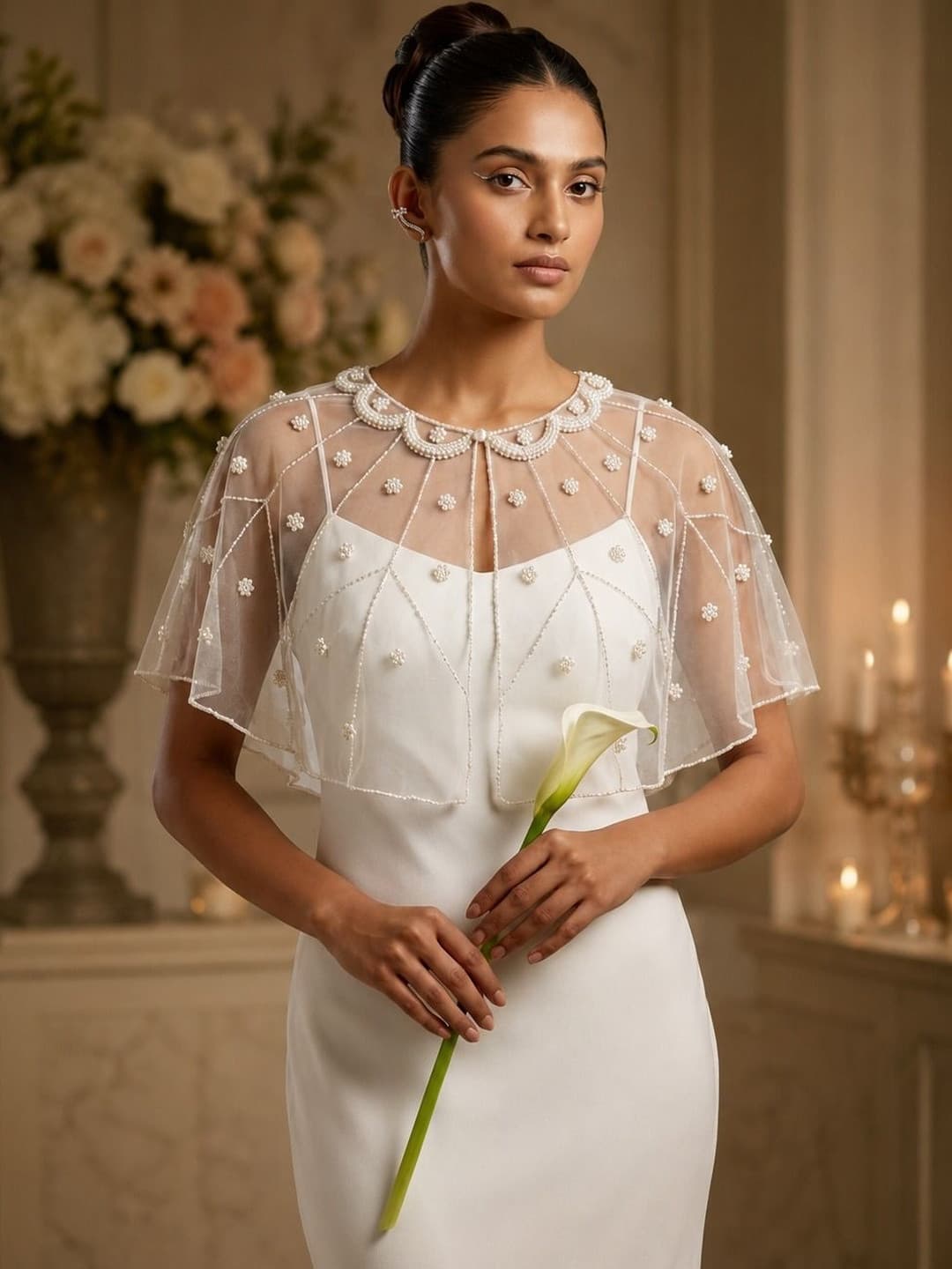 Zarinivas Women Party Embellished Crop Sheer Shrug