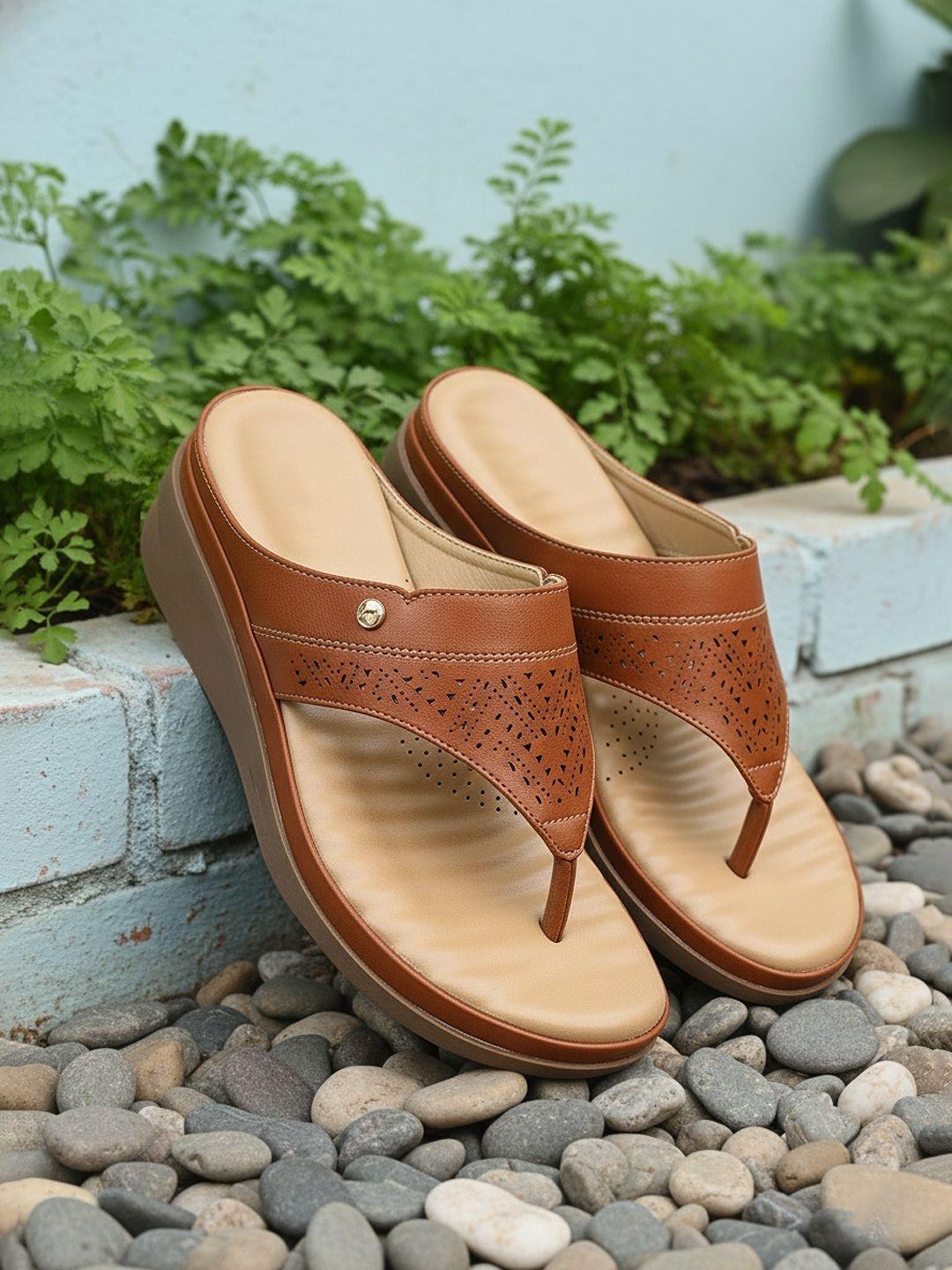 Khadims Women Textured Open Toe Flats with Laser Cuts