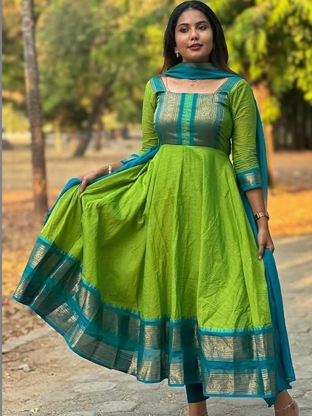 KALINI Women Ethnic Motifs Empire Chanderi Cotton Kurta With Dupatta