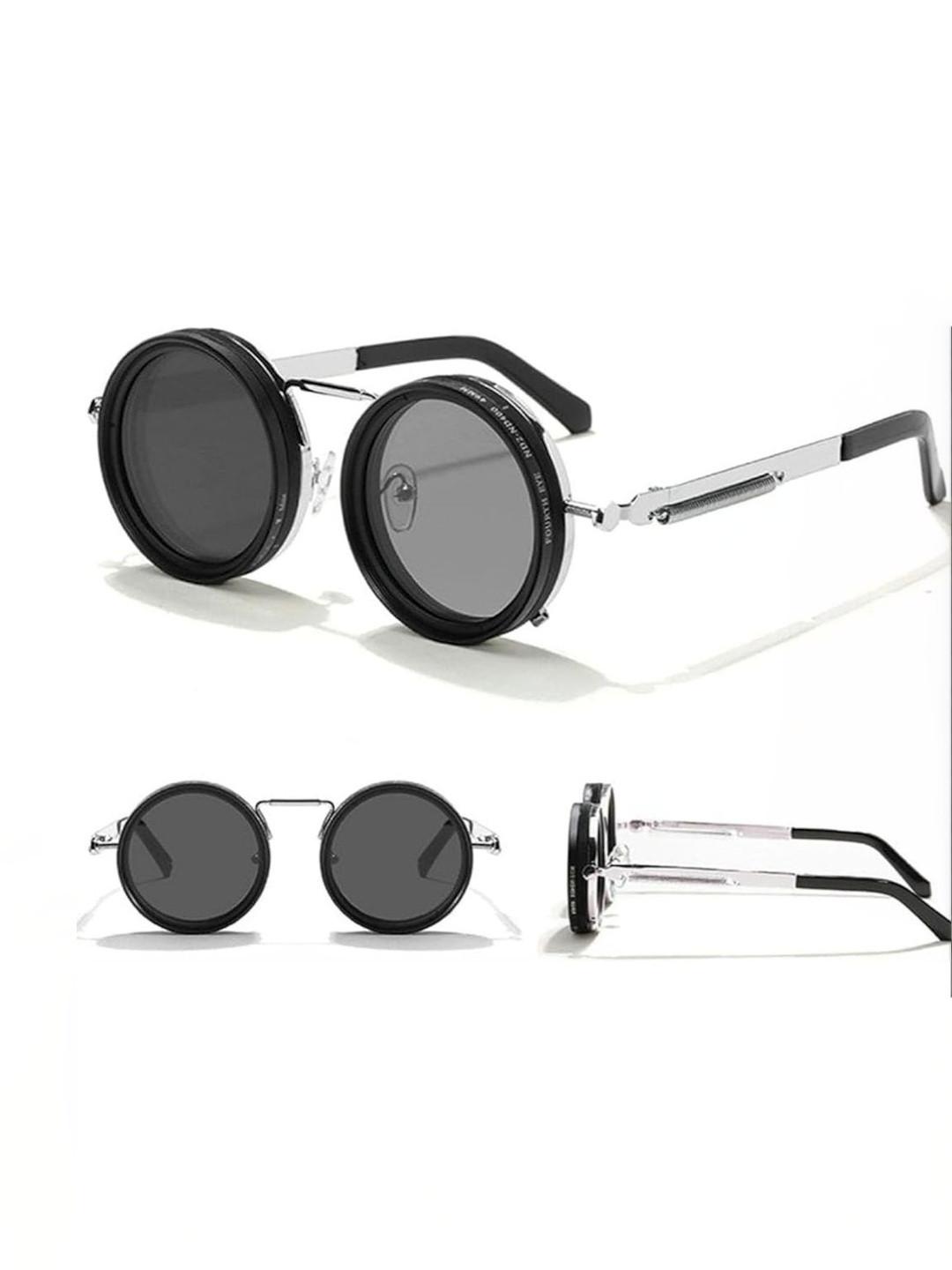 SPADEACES Men Black Lens & Black Round Sunglasses with
