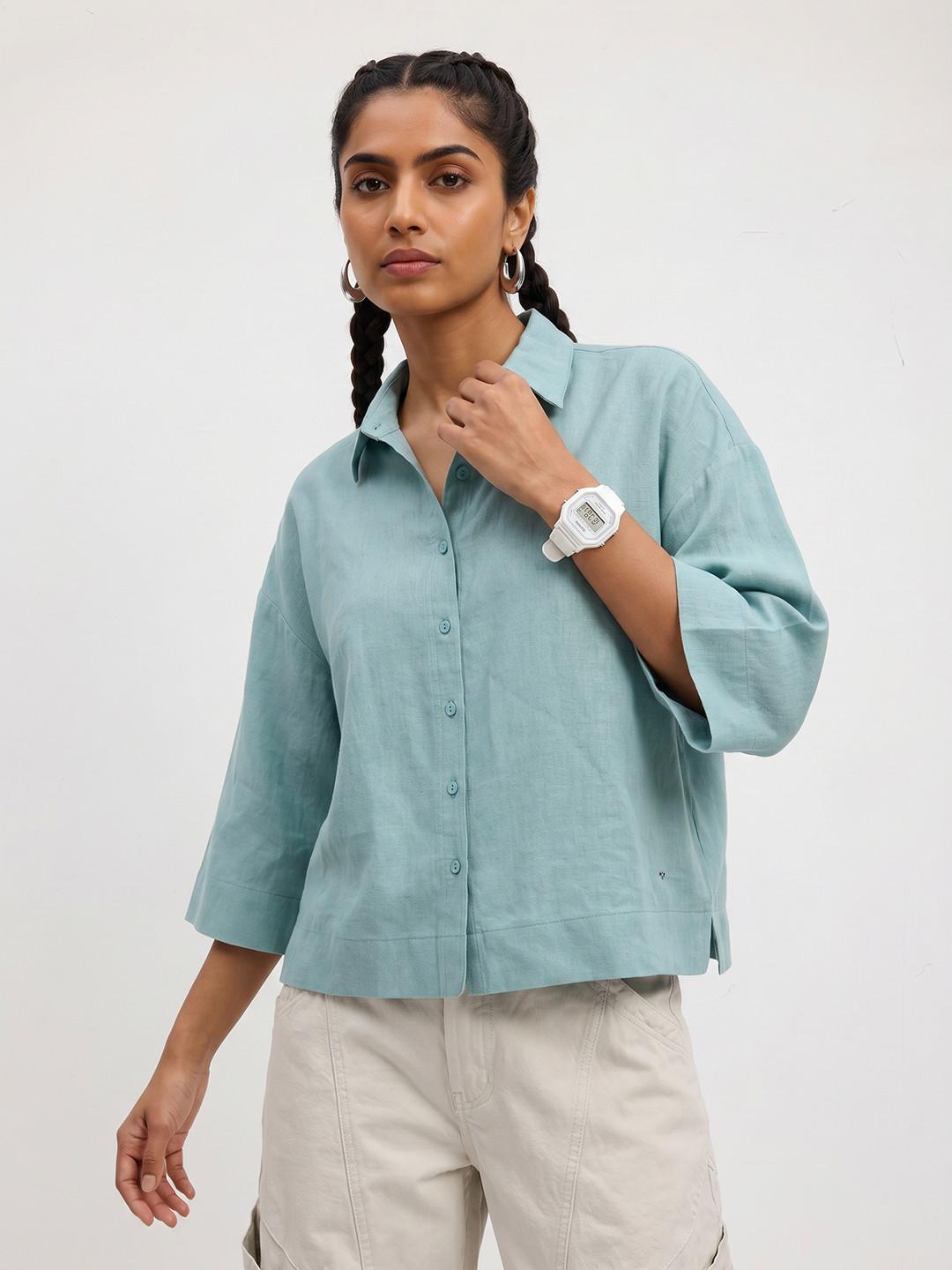 The Roadster Life Co. Spread Collar Cotton Linen Casual Shirt