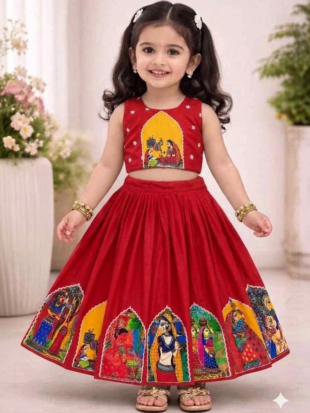 KALINI Girls Printed Ready to Wear Lehenga